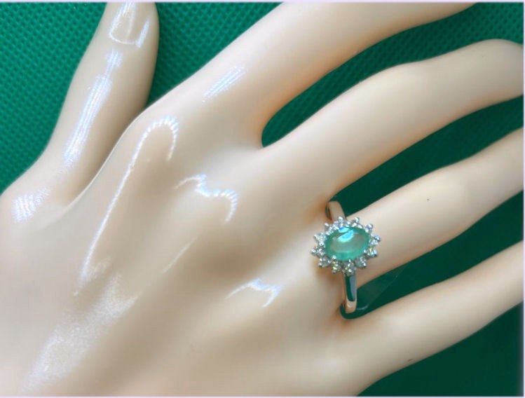 1.14ct Emerald & Diamond Ring in 14K White Gold