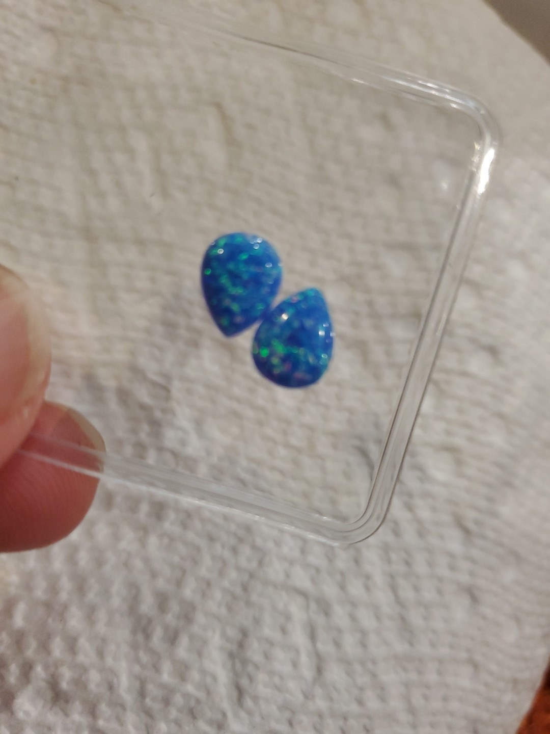 Two Set 0.38ct Loose Lab Created Pear Cut Blue Pink GreenTriplet Opal 5 x 4.5 mm