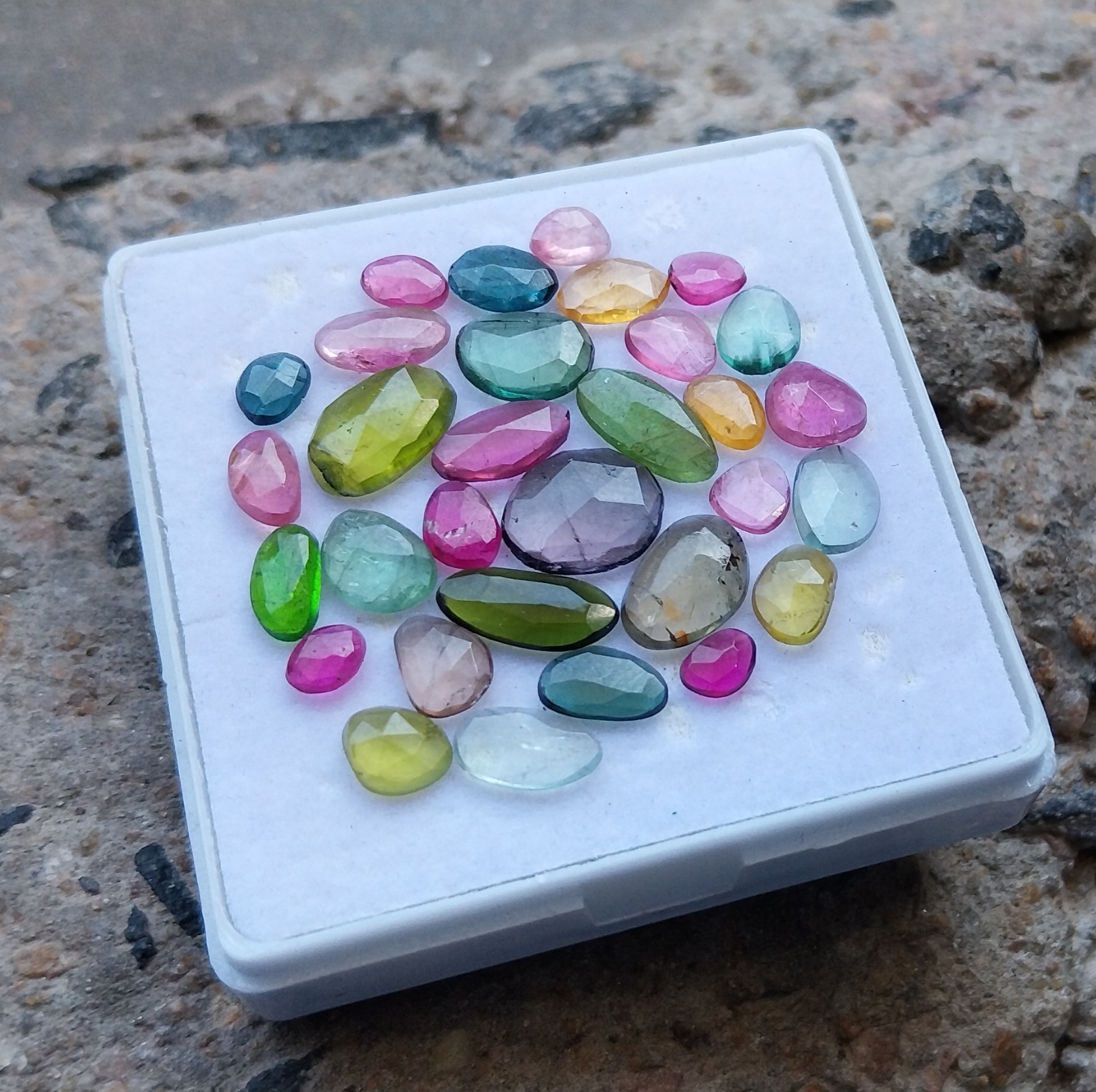 18 Ct 3.5×4.5 to 5×11 MM Natural Multi Color Tourmaline Rose Cut 31 Piece Lot