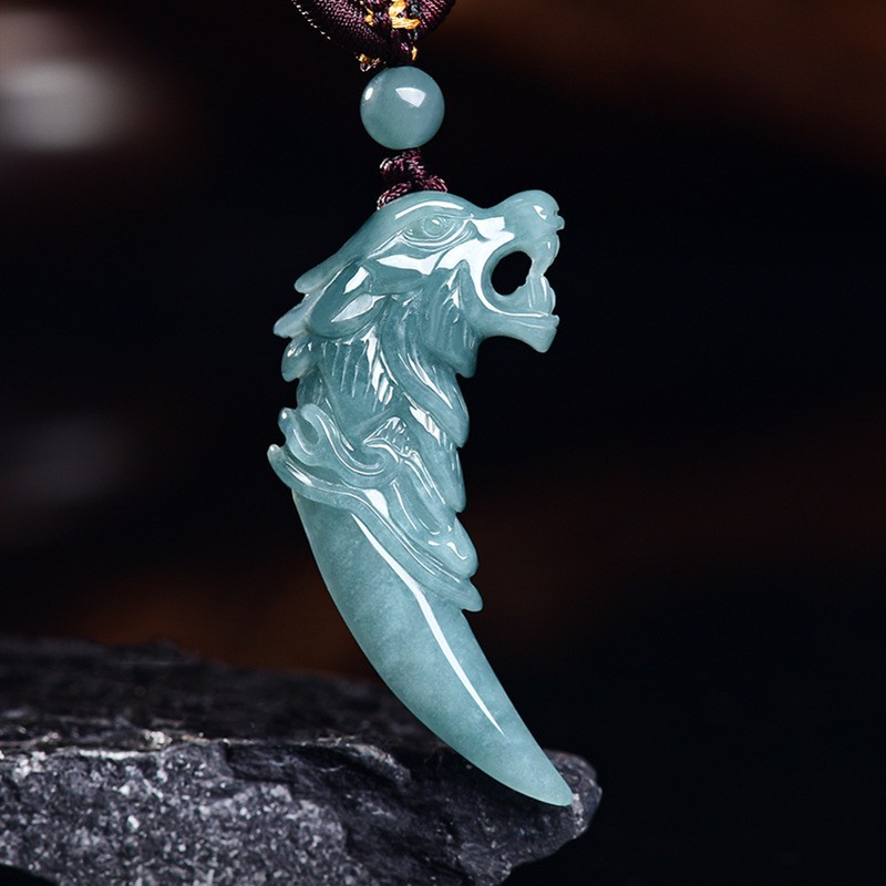 Premium Natural A Grade Ice Blue Water Jadeite Priest Pendant Unisex Necklace A8
