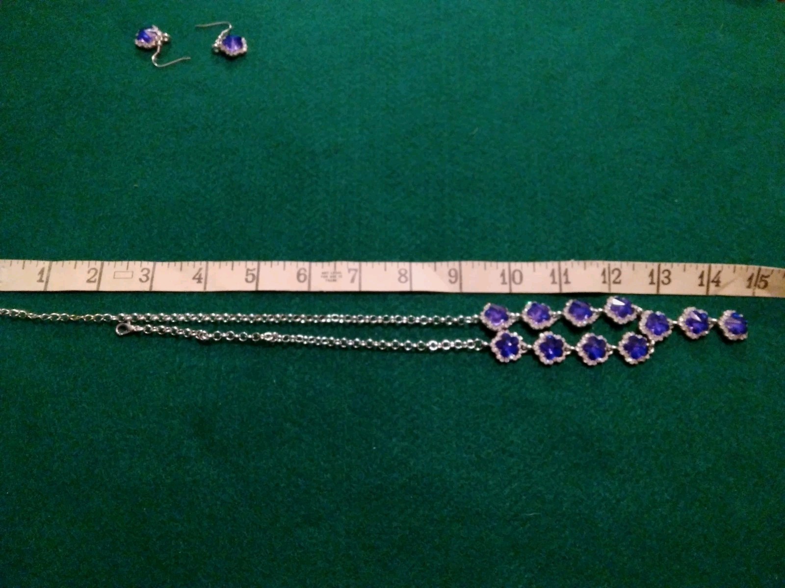 Contemporary Y Deep Blue Purple Rivoli Glass Pave’ Rhinestone Necklace Set