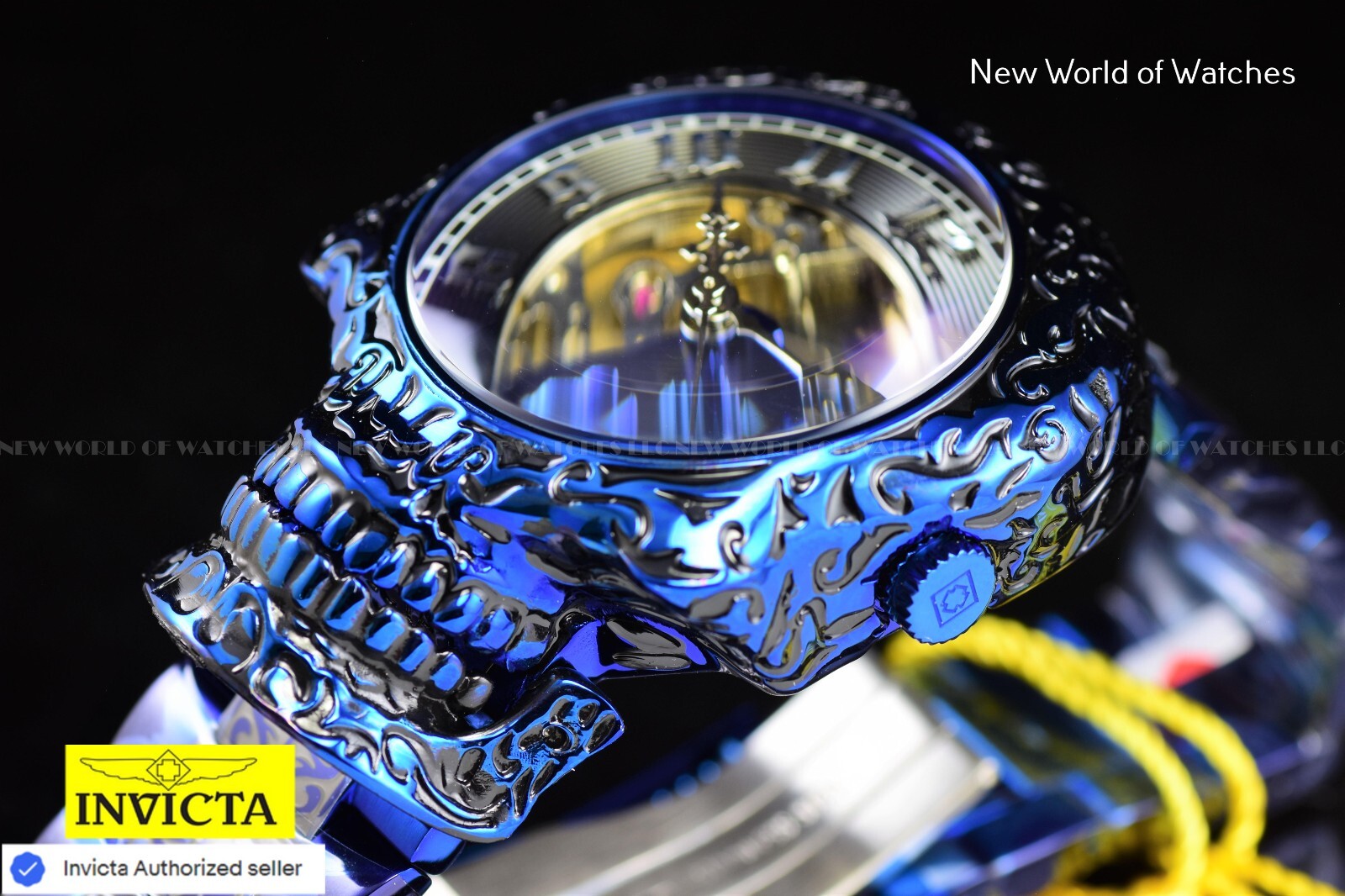 Invicta Artist Skull Automatic Skeletonized Stainless Steel Blue Men Watch 33968