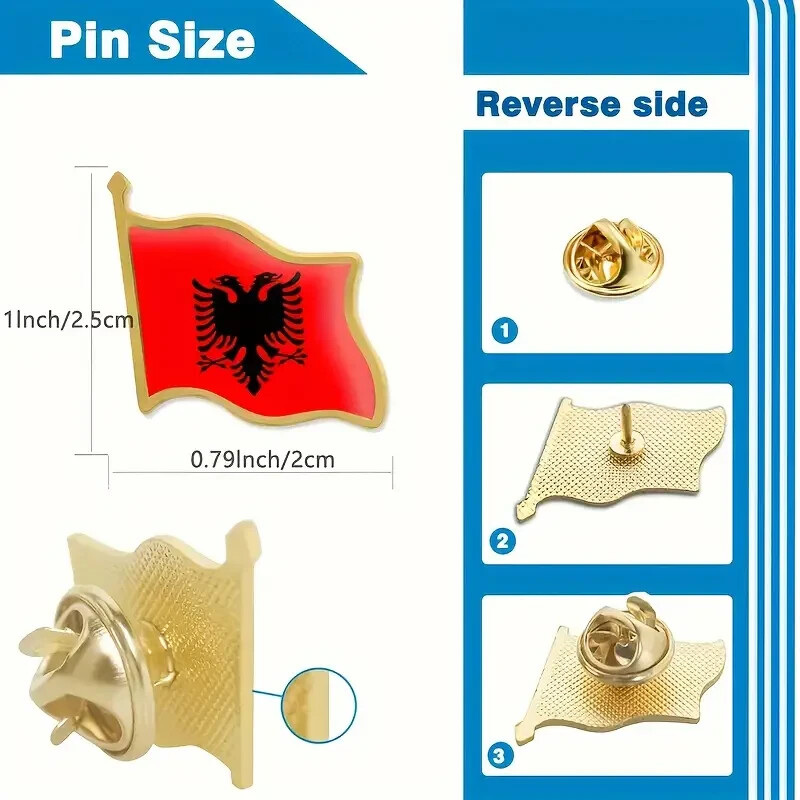 Albanian Waving Flag Lapel Pins, Patriotic Albania Flag Metal Pin