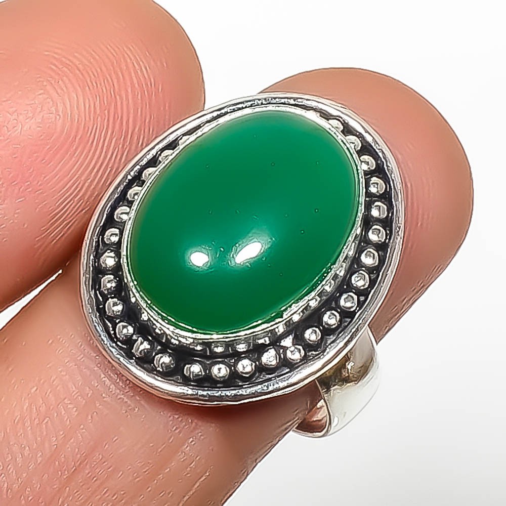 Green Onyx Gemstone 925 Silver Plated Ring s.8.5 TR7787-291