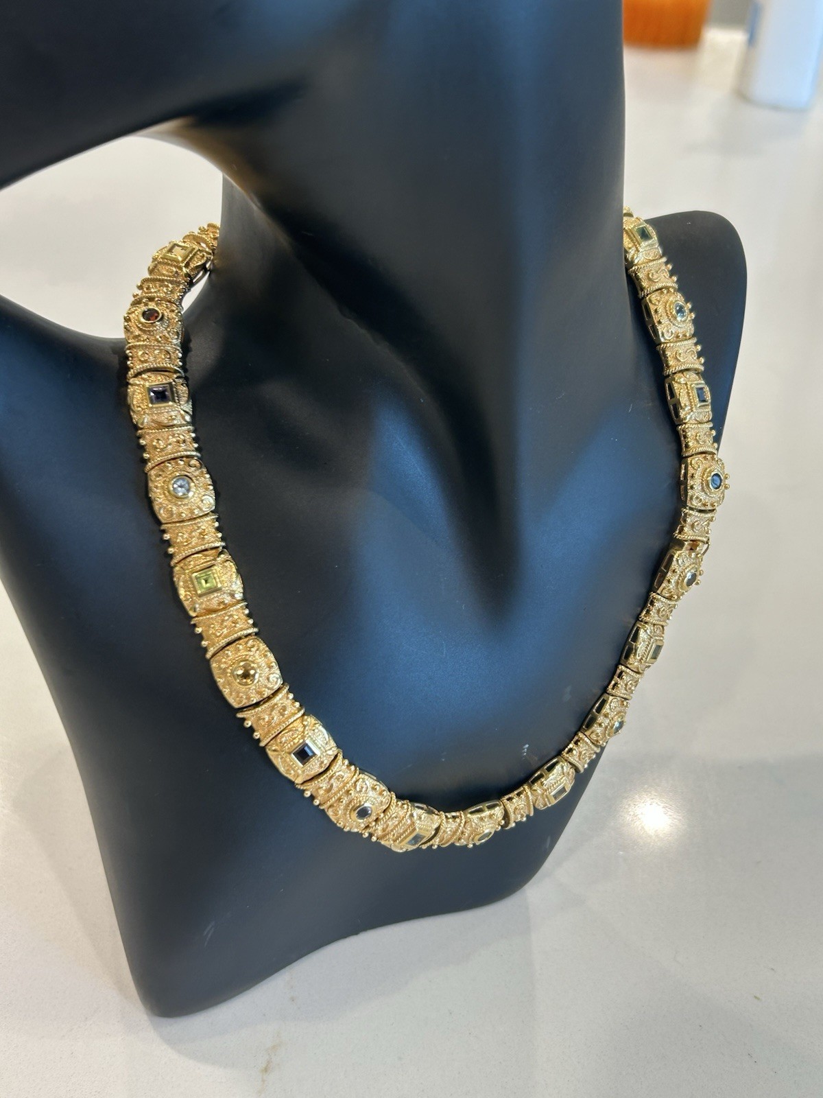 Veronese Etruscan Gold Vermeil Sterling Multi Stone Choker 925