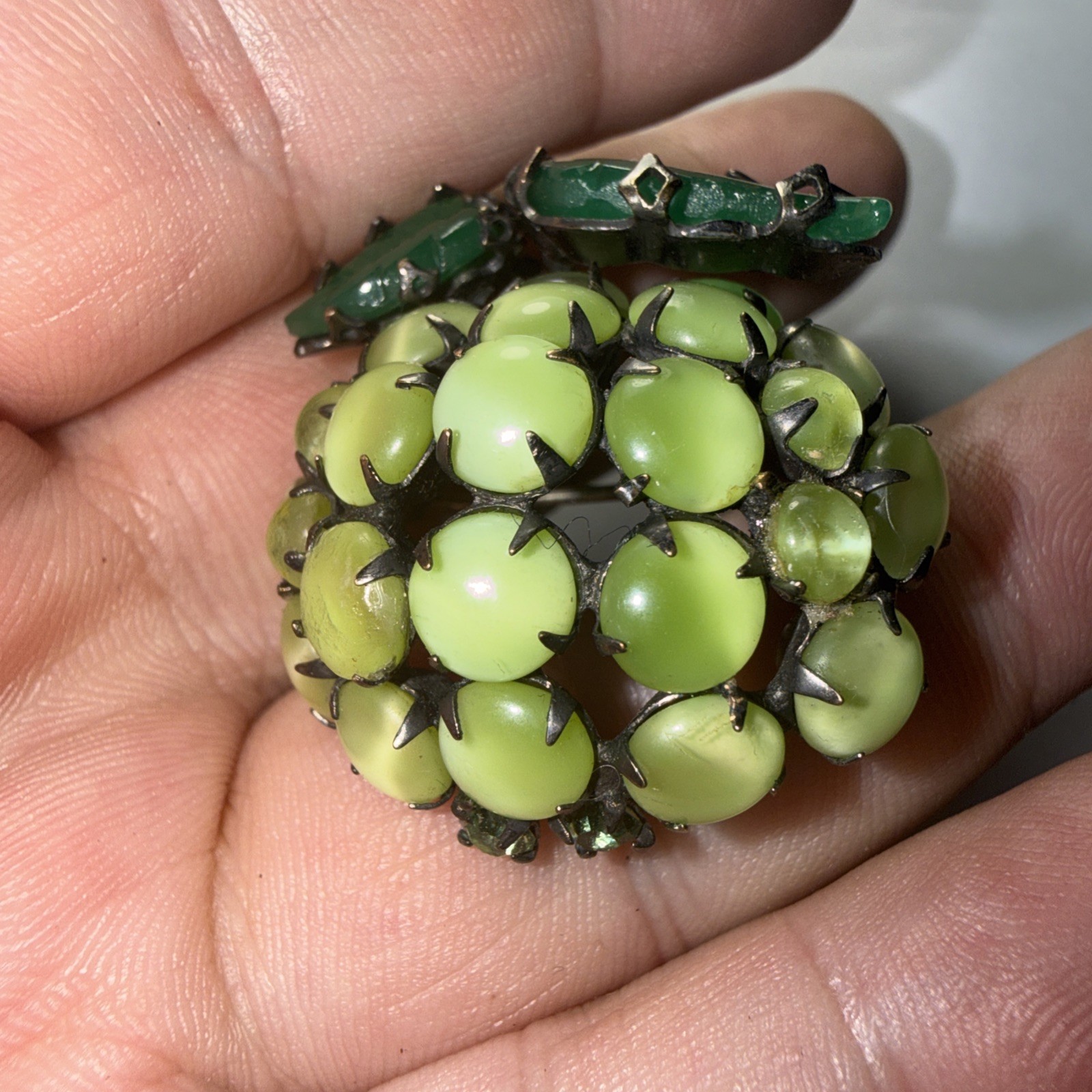 Brooch Pin Schreiner New York “Fantasy Lime” or “Green Strawberry” Unsigned Rare
