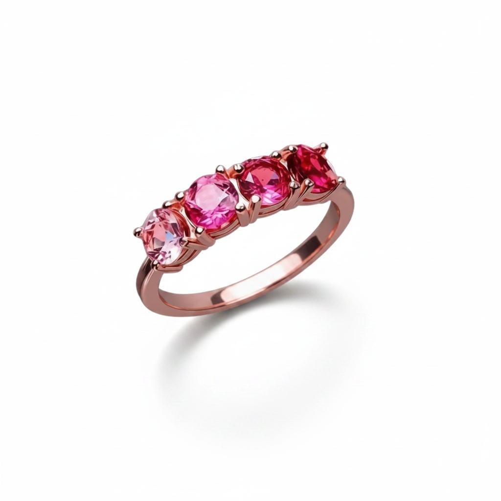 Gradient Pink Tourmaline Band Ring Round 4mm, Pink Tourmaline Gemstone Ring