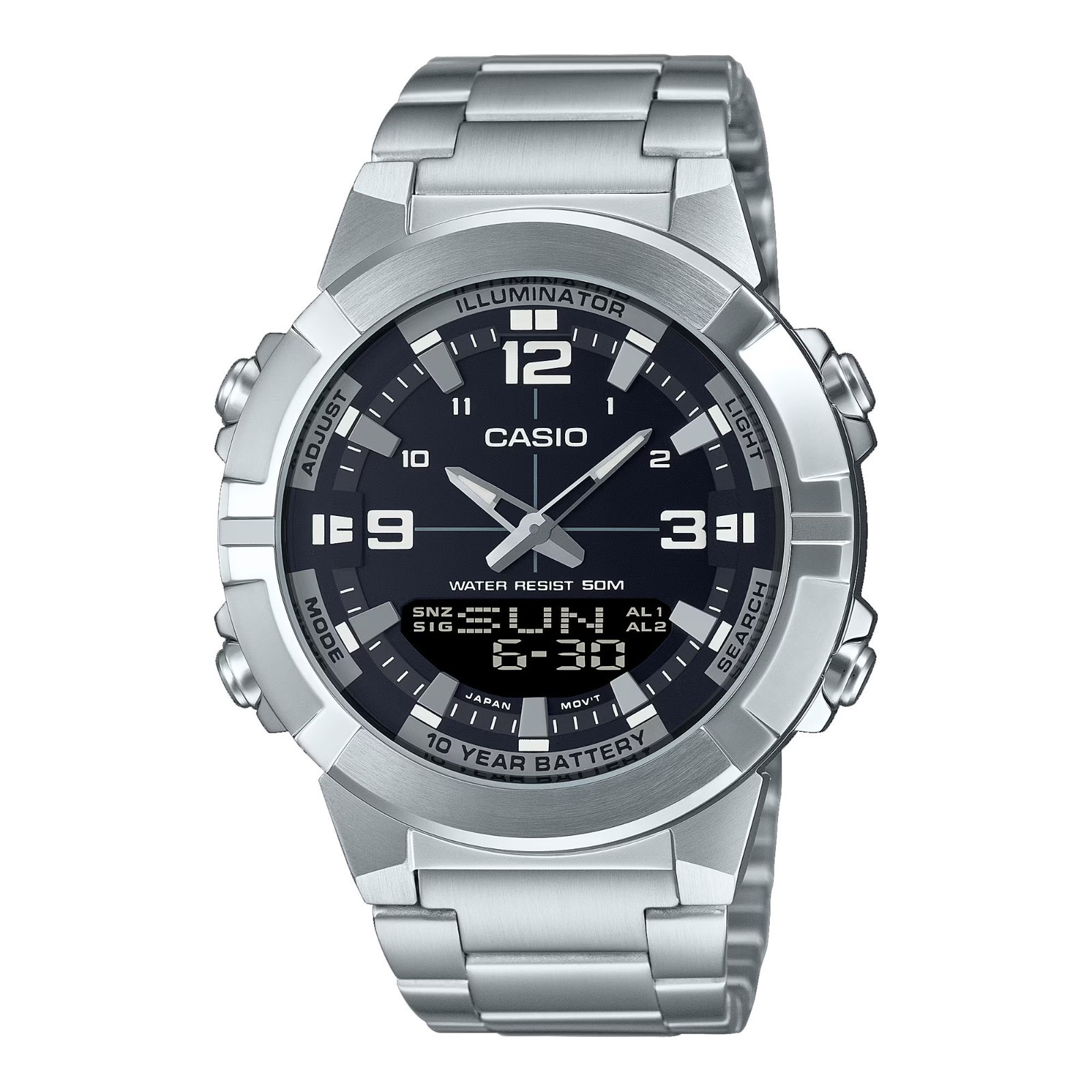 Casio AMW870D-1AV Men’s Stainless Steel Black Dial Analog Digital Watch