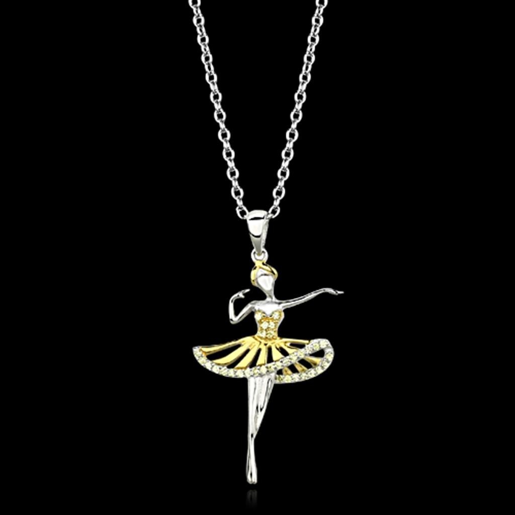 Gold+Rhodium 925 Sterling Silver Chain Pendant with AAA Grade CZ in Topaz