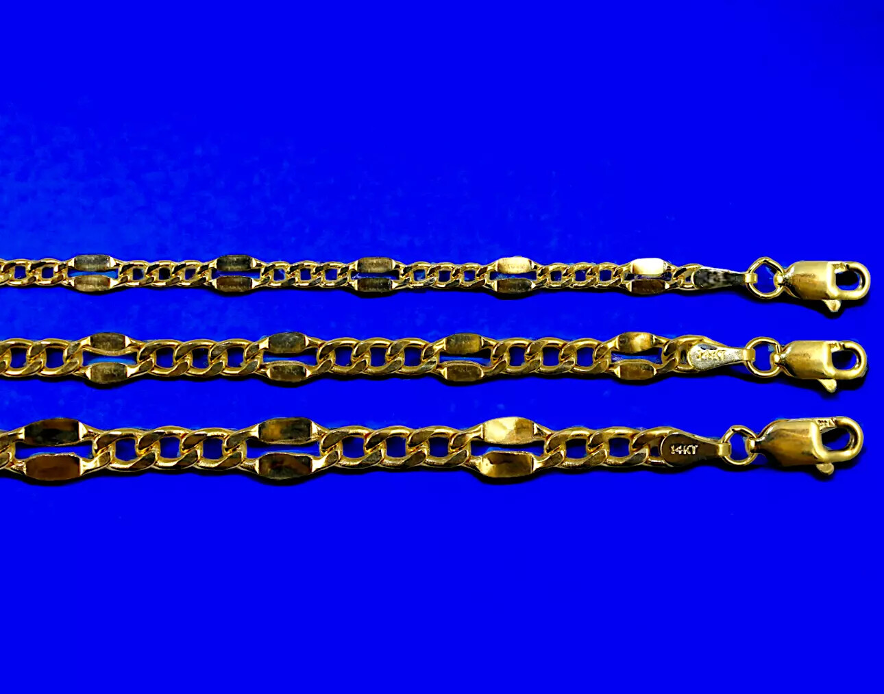 14K Yellow Gold 3mm-5mm Solid Mirror Figaro Chain Bracelet Link All Sizes