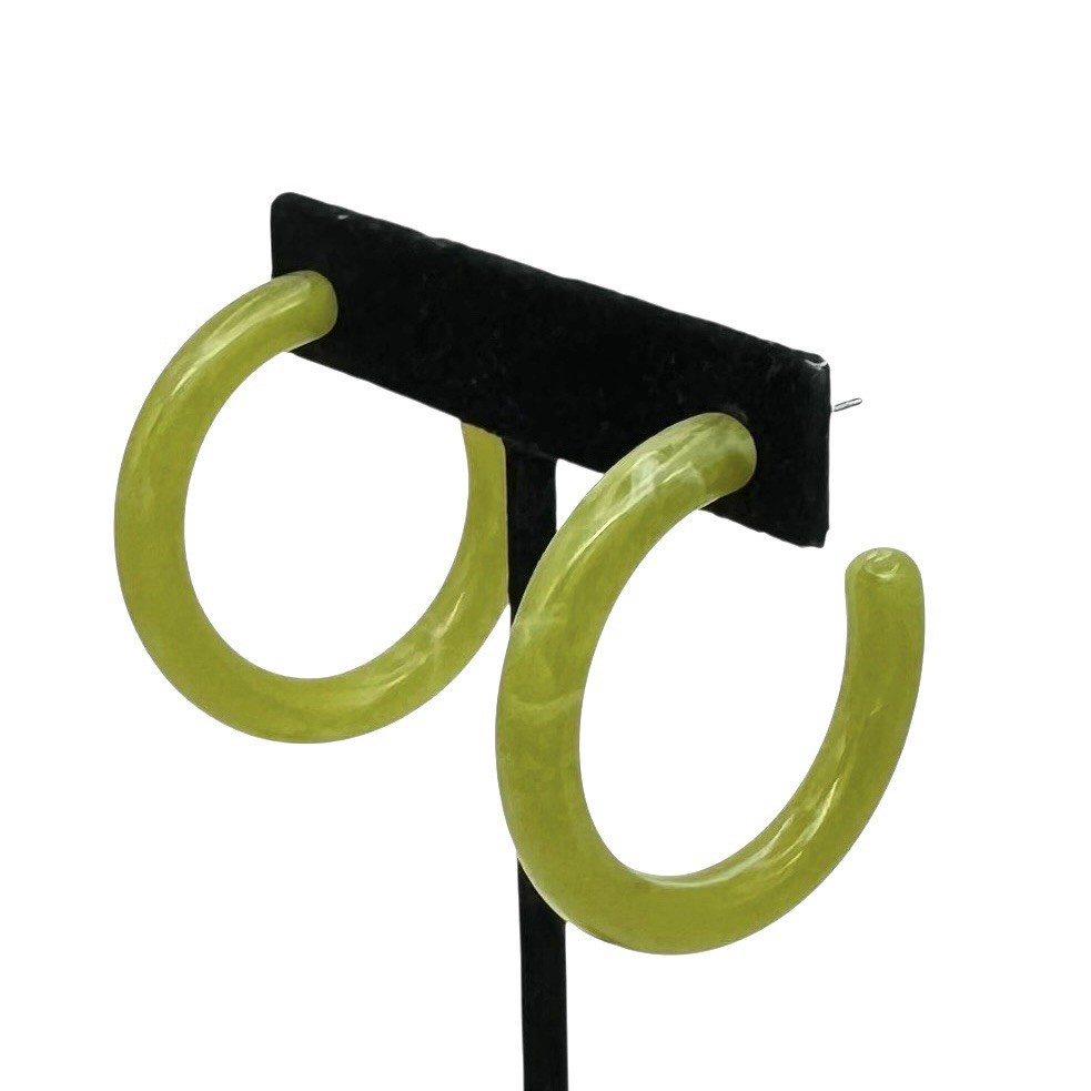 Acrylic Resin Hoop Earrings Lot (4) Plastic Jewelry Green Marbled Tortoiseshell