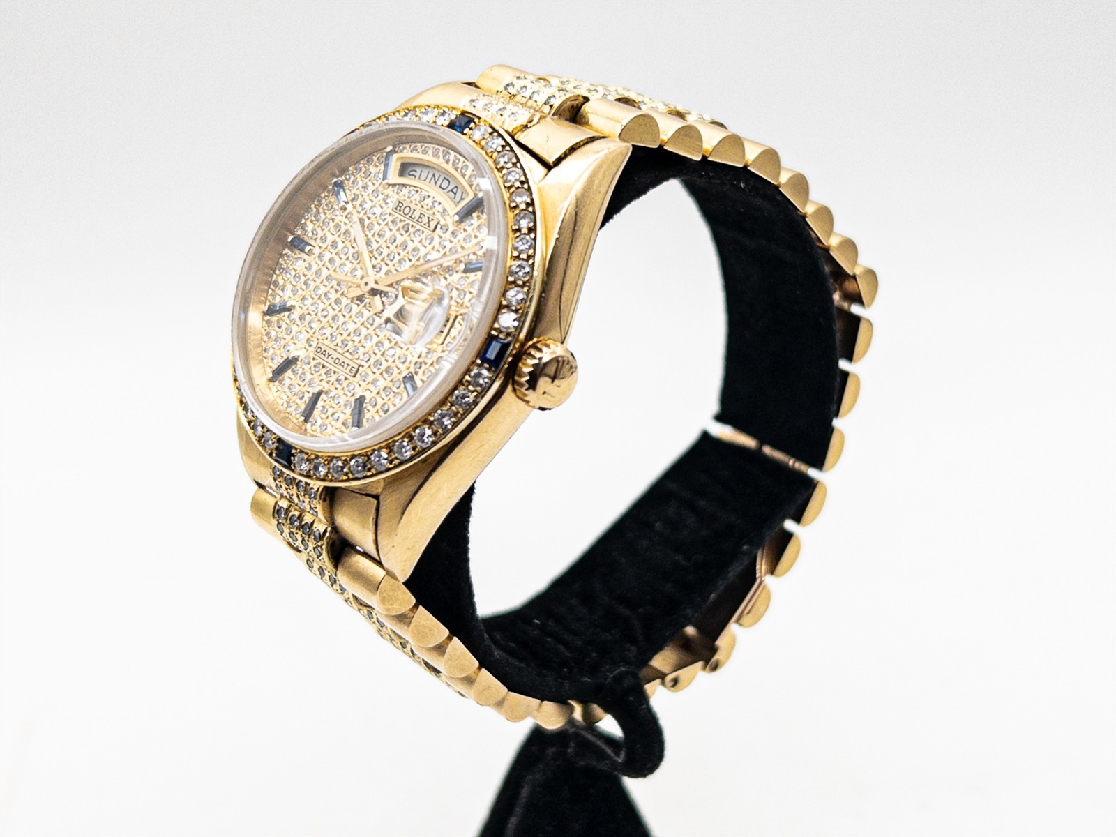 $50,000 18038 ROLEX MENS PRESIDENT DAY DATE 7ct Blue Sapphire Diamond Watch WTY
