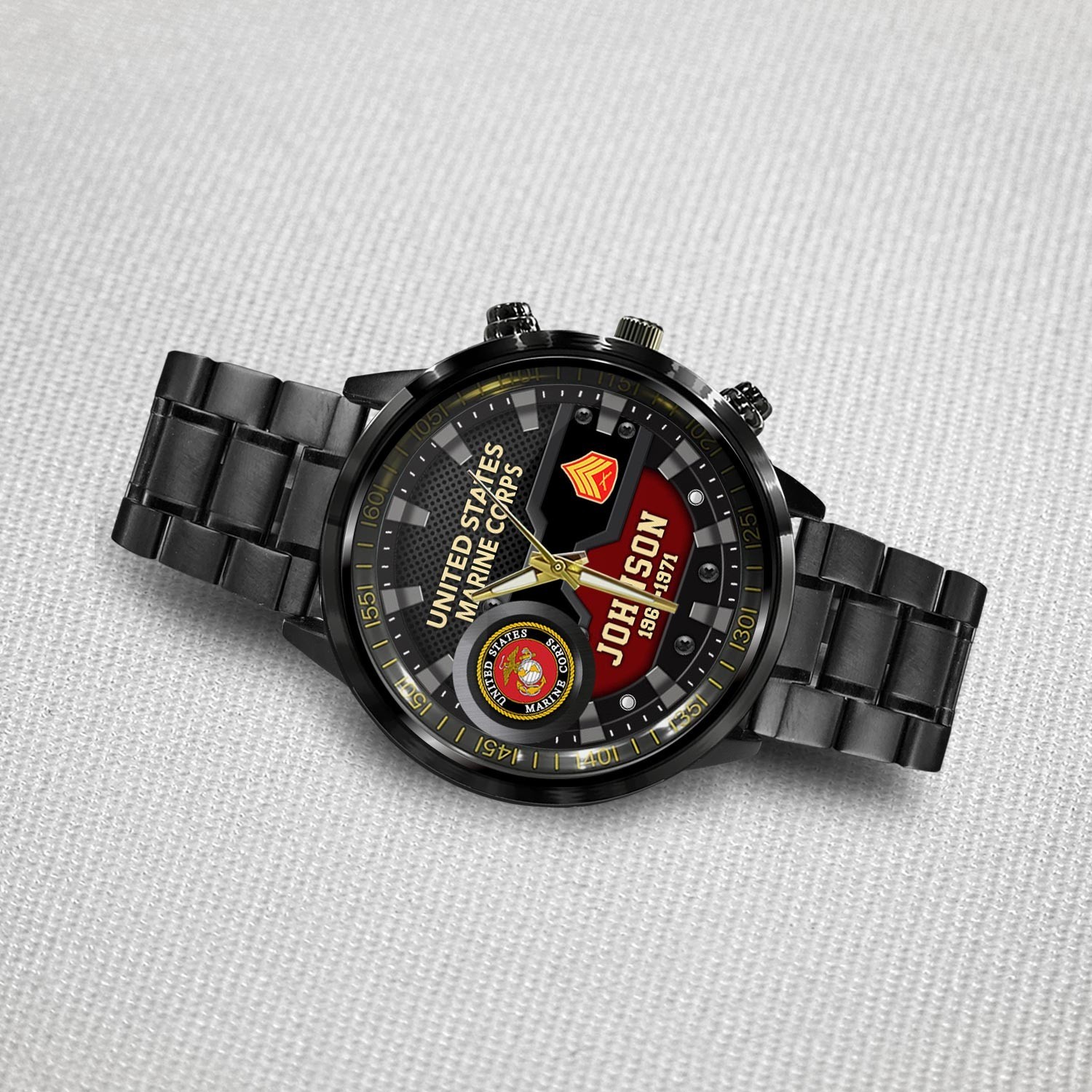 US Marine Corps, E 4 Marines Corporal – Black Stainless Steel Watch