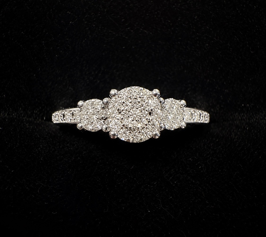 0.25 CTW Natural Mined Diamond Ring 925 Sterling Silver Pavé Size 7