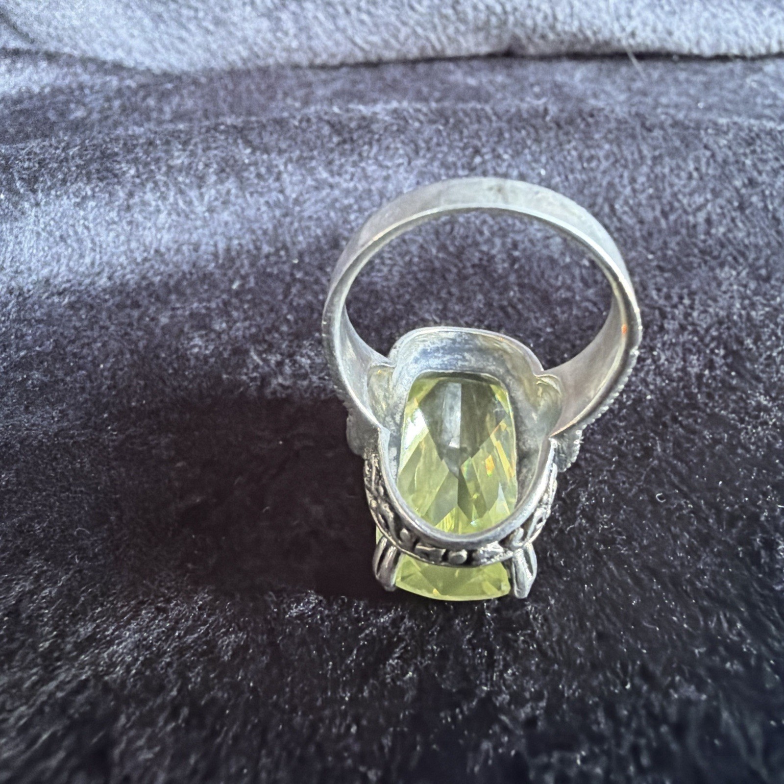 Vtg Sterling Silver Ring .925 Sz 7.5 Marquis PALE Yellow Stone Cocktail Coquette