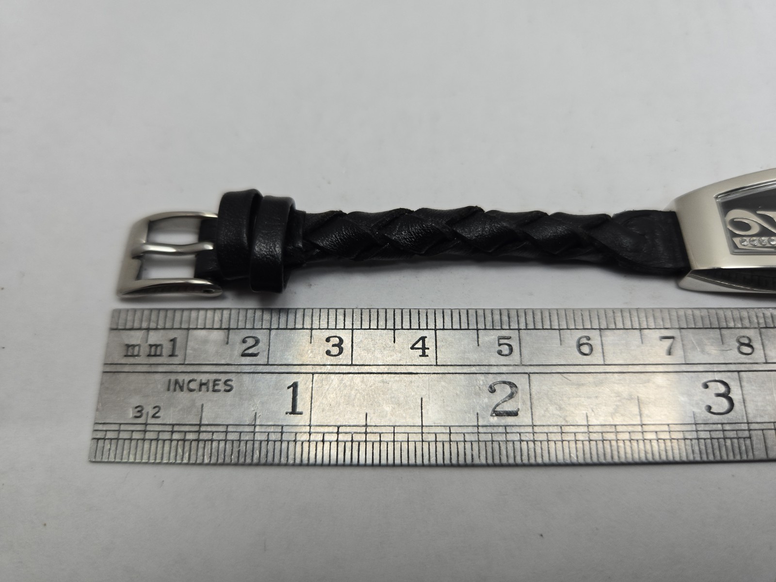 Mercedes Benz Womens 15mm Slim Black Braided Leather Watch Swiss New Battery