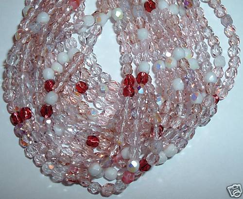 AL248 CZECH 4mm Fire Polished Glass Beads-PINK WHITE MIX-50