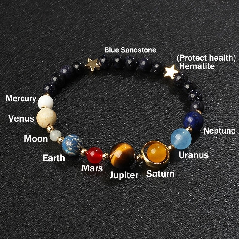 Solar System Universe Eight Planets Healing Girls Women Gemstone Bracelet Gift