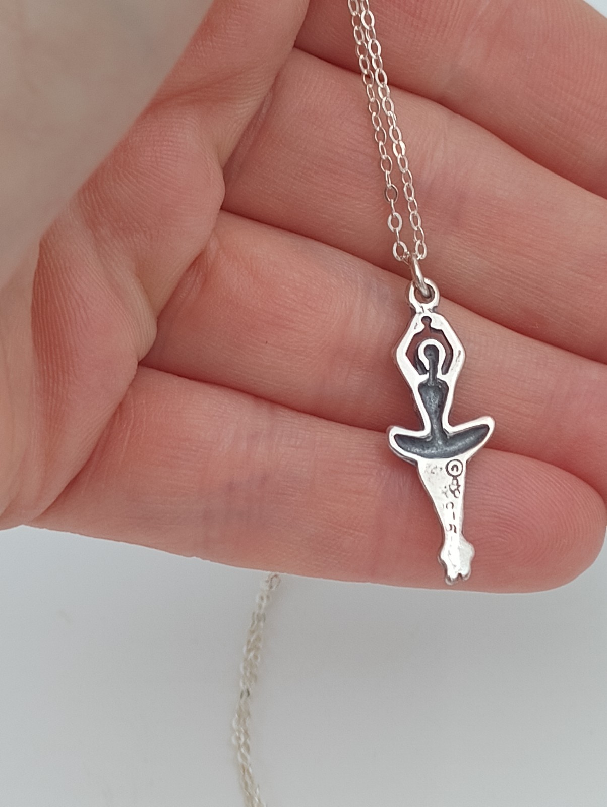 ballerina necklace sterling silver 18″ chain Ballet pendant 925 dance .925