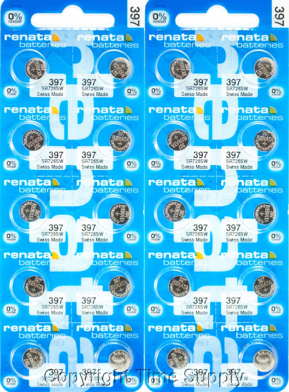 20 pcs Renata 397 Watch Batteries SR726SW 397 0% MERCURY