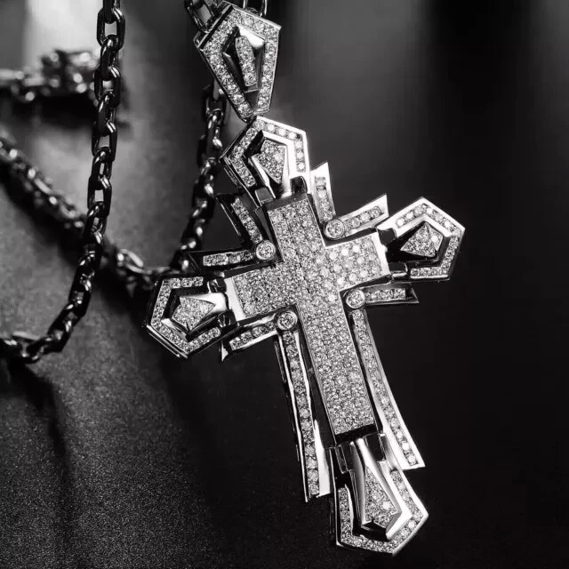 3Ct Round Cut Real Moissanite Cross Men’s Charm Pendant 14K White Gold Plated