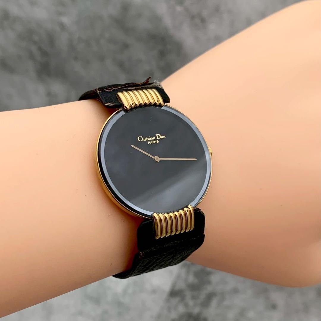 Dior Bagheera Black Moon 47.153.3 Gold Quartz Watch Japan 0715607