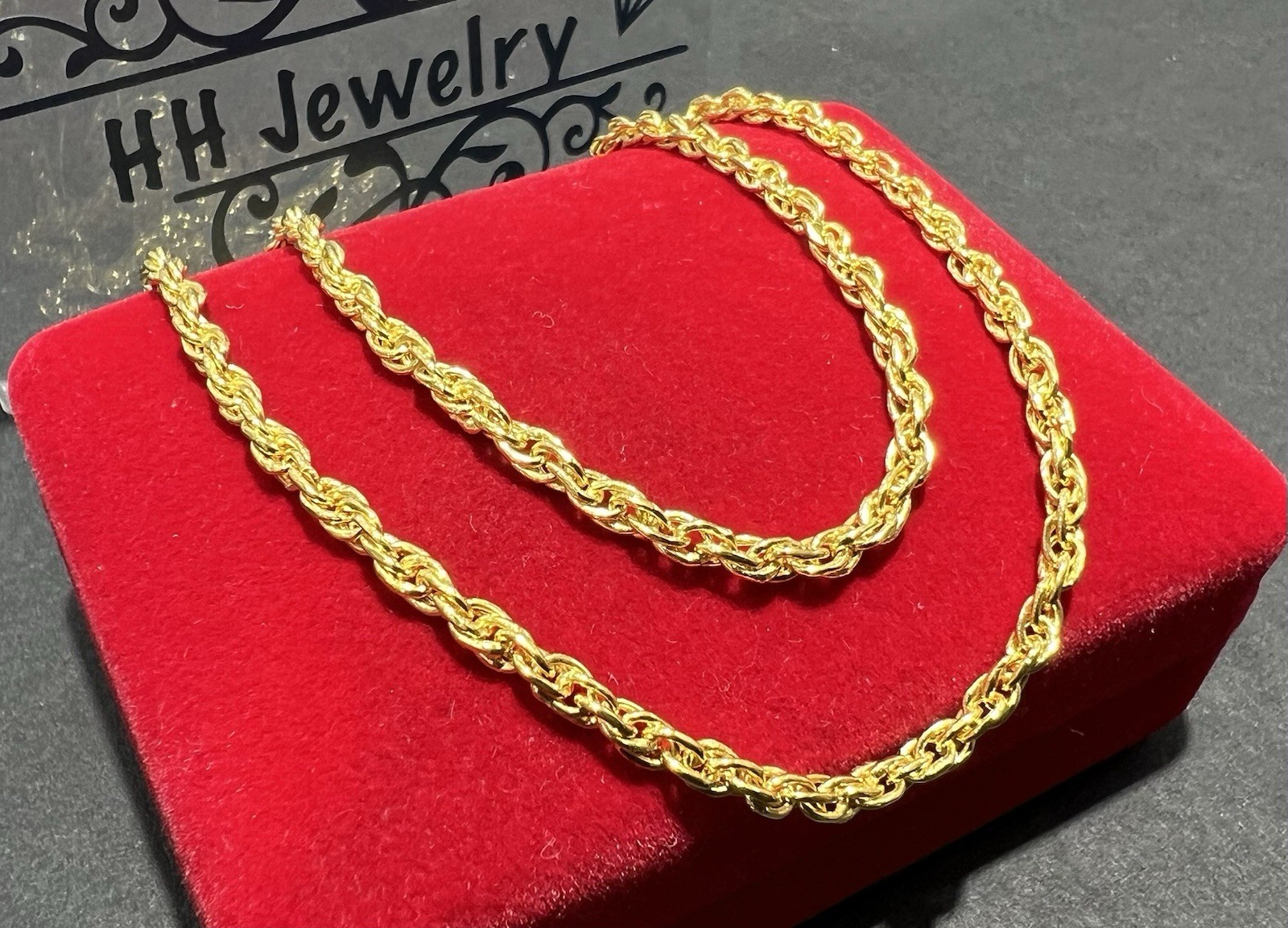 18K Yellow Gold Rope Spiga Chain Necklace 26 Inches