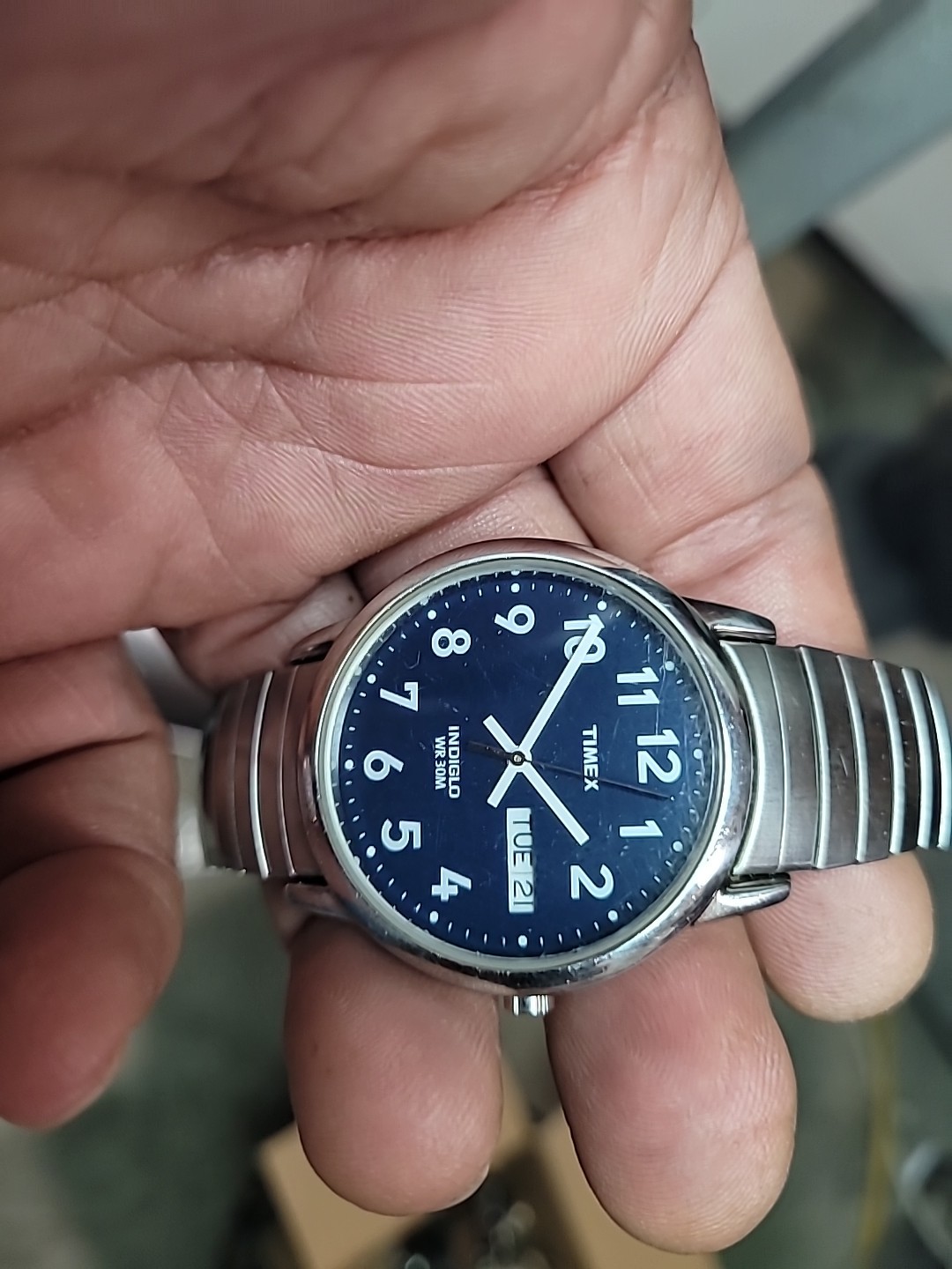 Timex Indiglo Men’s Navy Blue Dial Stainless Case & Flex Bracelet (NJL028081)