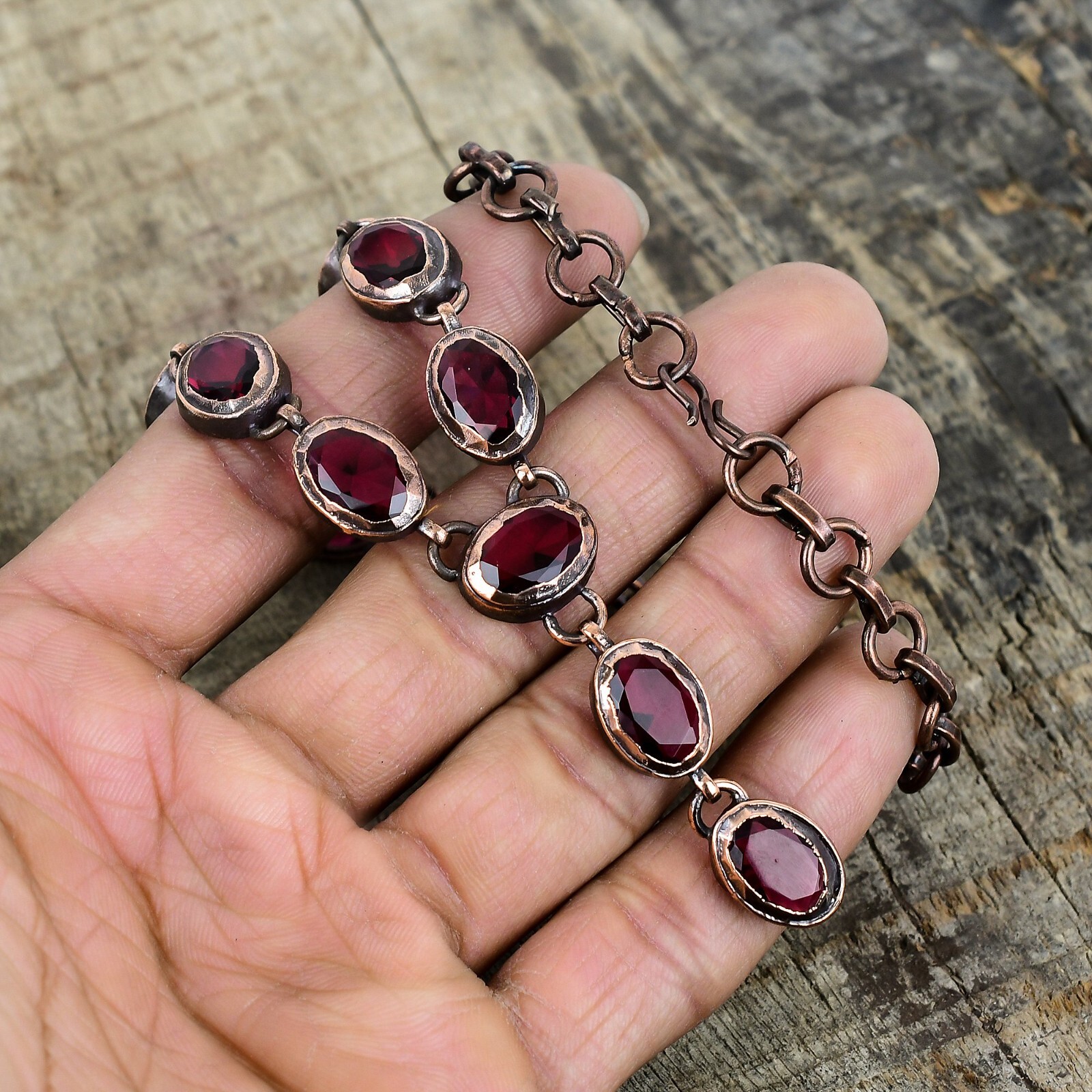 Valentines Deal Natural Rubellite Copper Electroformed Chain Necklace Jewelry