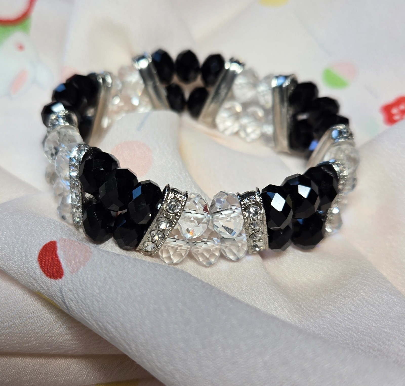 Handmade Multi-Strand Black Beaded Bracelet Stacking Stretch Jewelry for Women