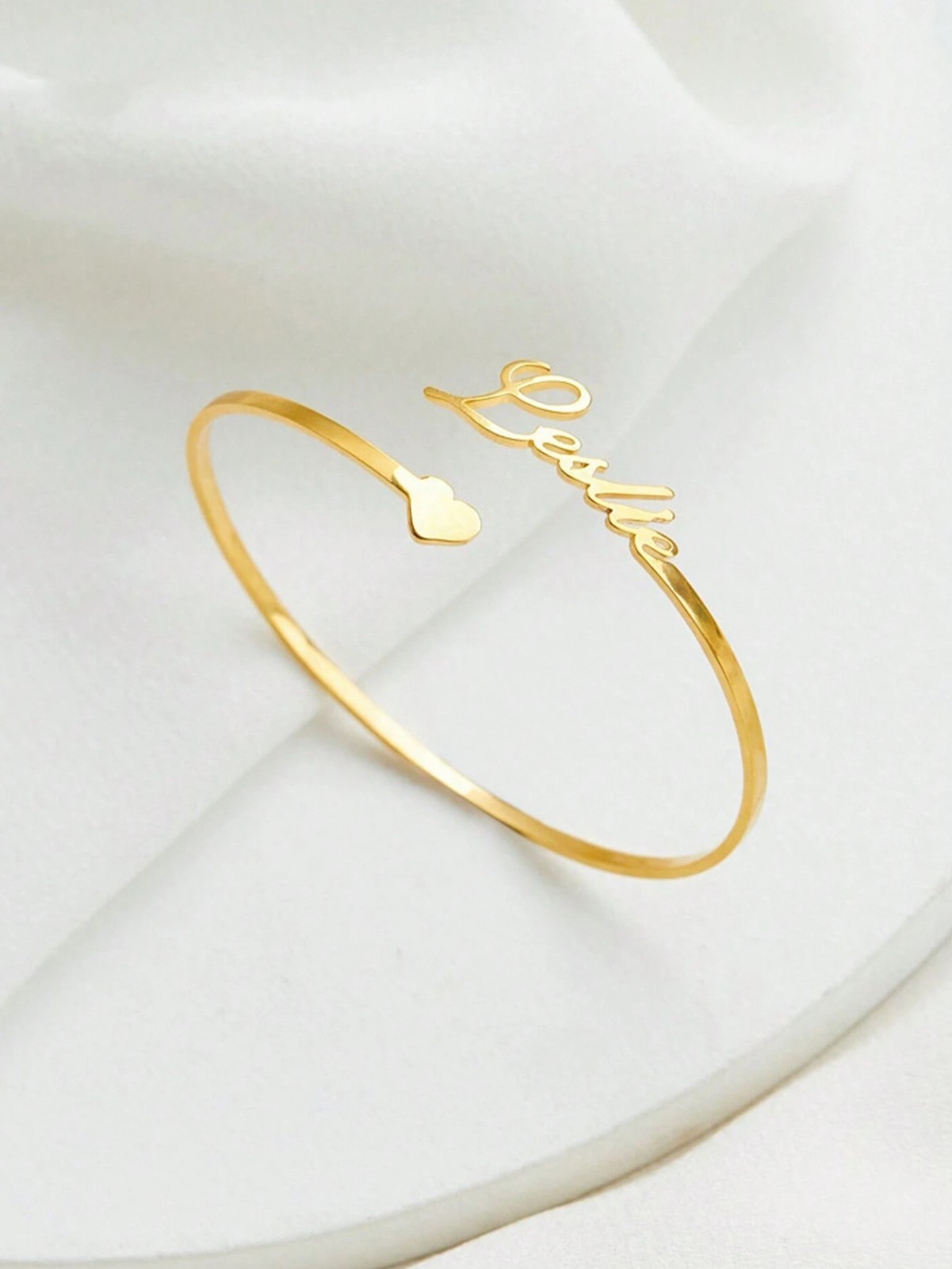 Custom Name Bangle Heart Nameplate Open Cuff Bracelet Men Women Jewelry Gift USA