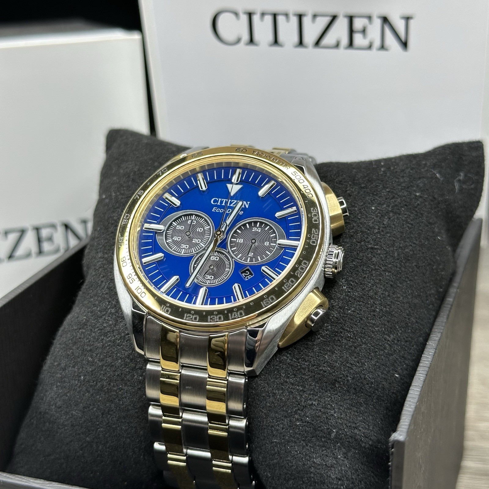 NEW✅ Citizen Carson Blue Dial Tachymeter Two Tone Steel Men’s Watch CA4544-53L