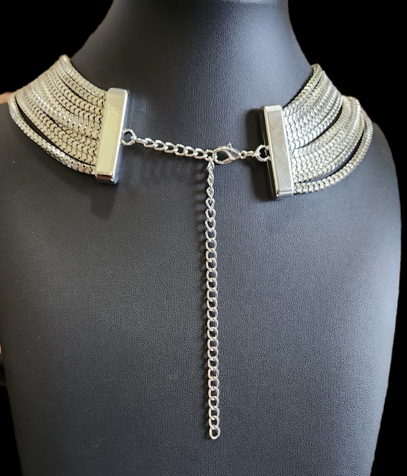 Layered Chains Necklace -Silver tone – 18.5- 22.5inches