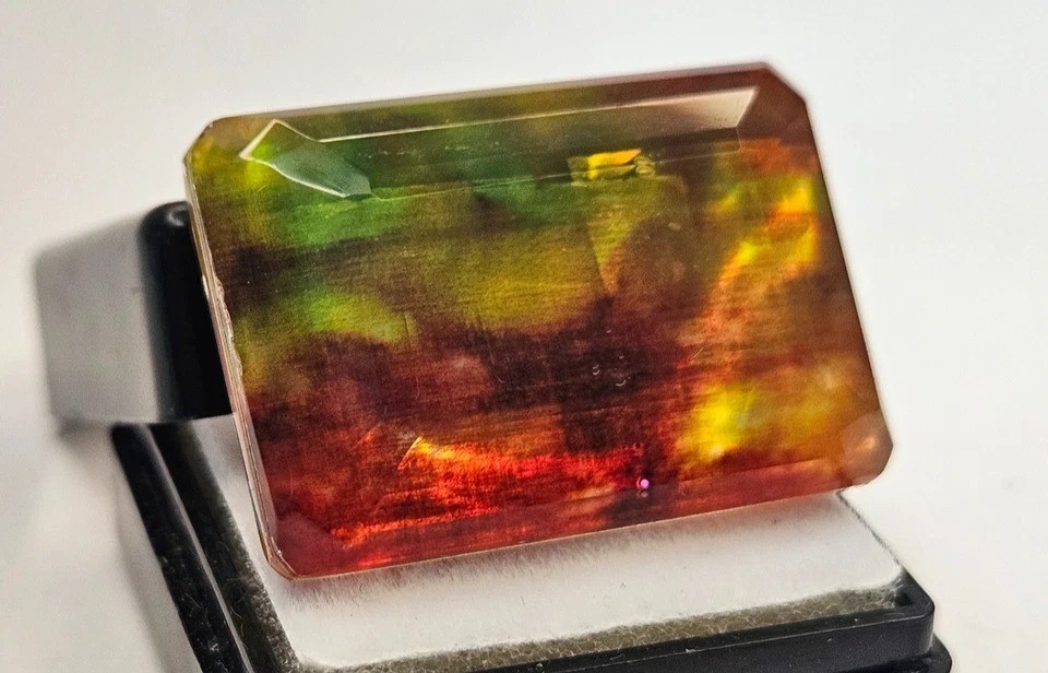 Natural Ethiopian Ammolite Opal Like Organic 42 Ct Emerald Cut Gemstone