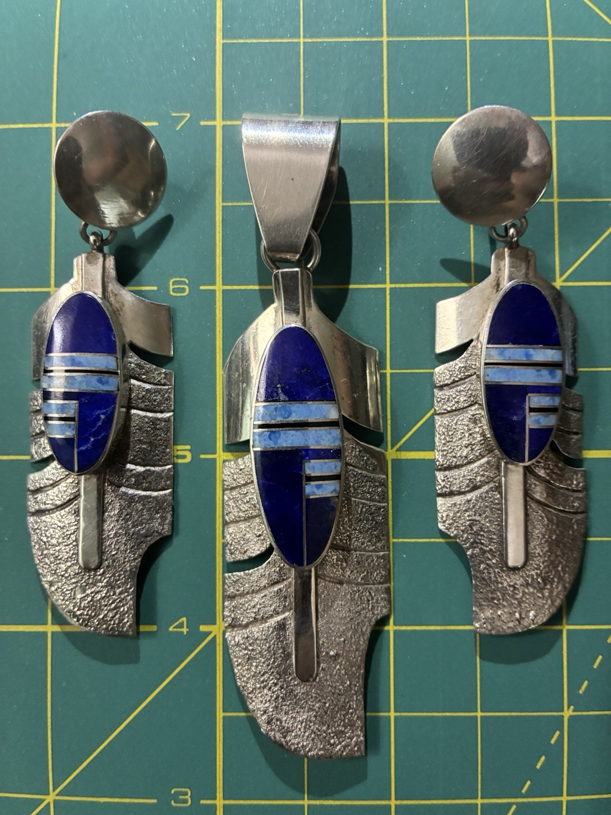Back @ $755 @ 8PM 70s-80s Navajo J. Howe Feather Sterling/Stone Pendant/Earrings