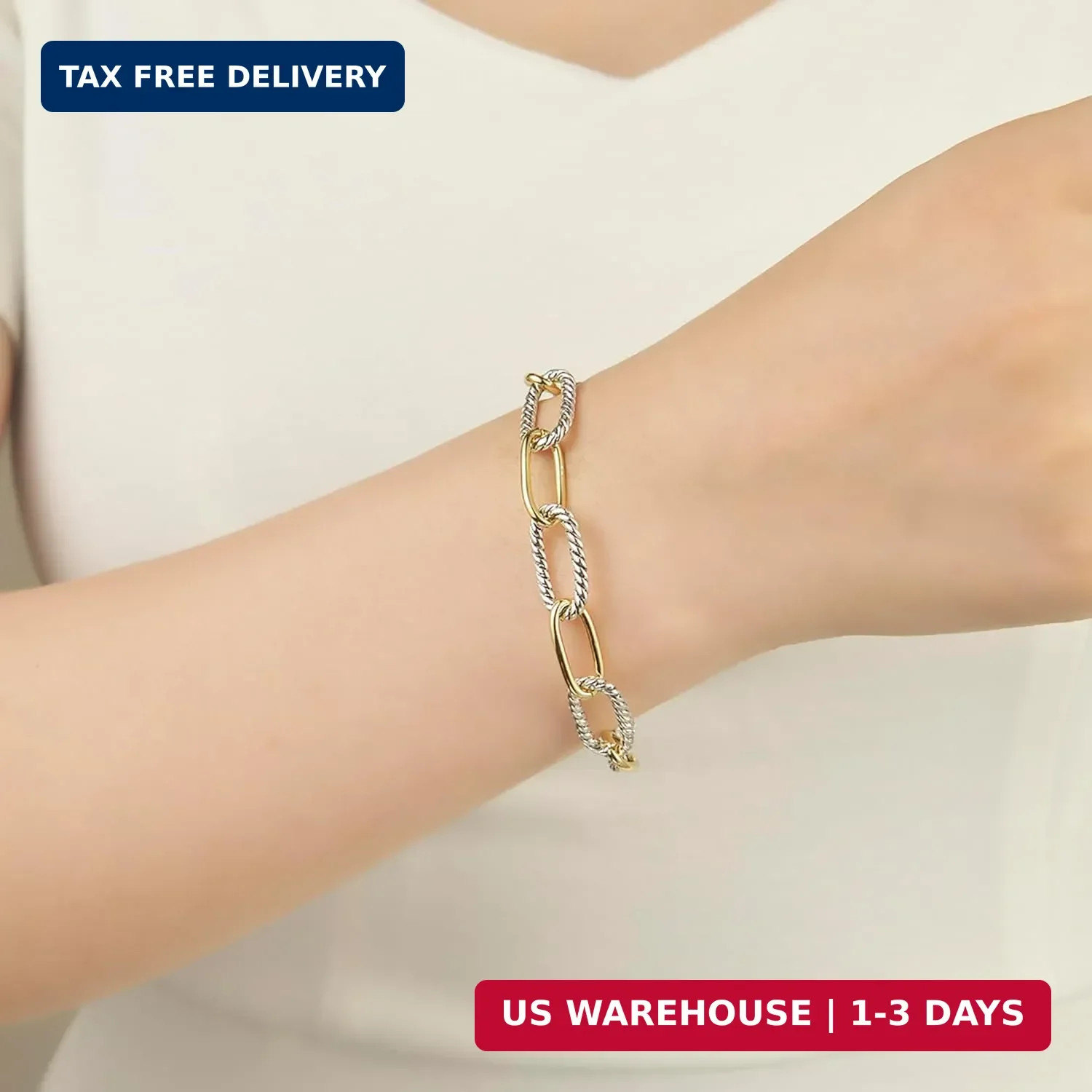 UNY JEWEL Twisted Cable Wire Link Chain Bracelet Two Tone Designer Brand Inspire