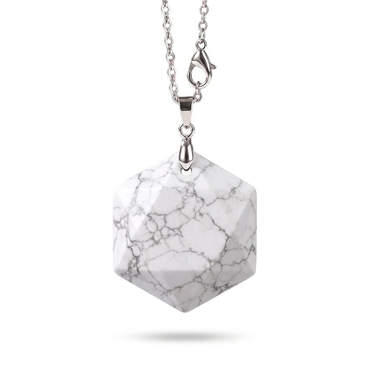 6PCS 22mm Faceted Hexagon Natural Stone Necklace Healing Crystal Pendant