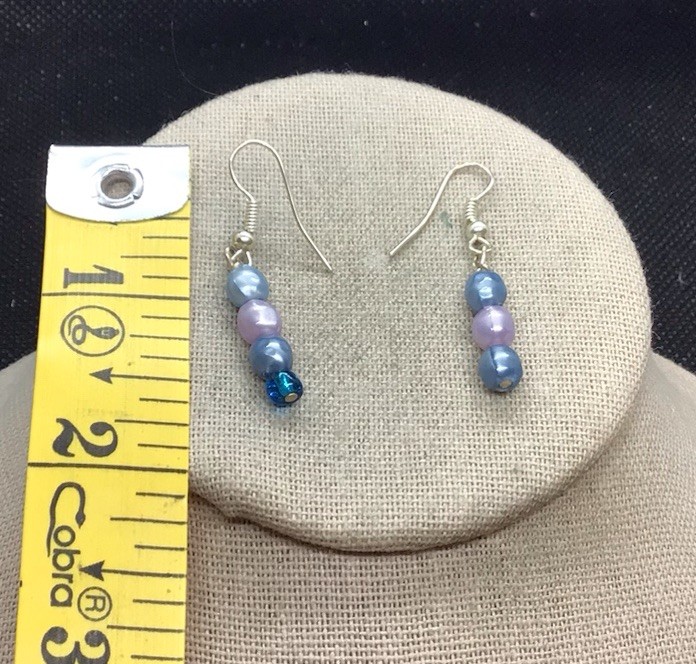Artisan Handcrafted Plastic Shades of Blue & Purple Beaded Drop Earrings G097