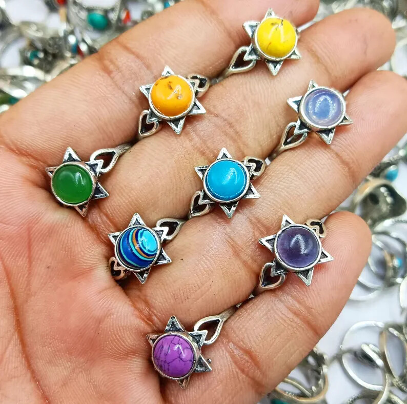Chalcedony & Mix Gemstone 925 Sterling Silver Plated Rings Lot,Handmade Jewelry~