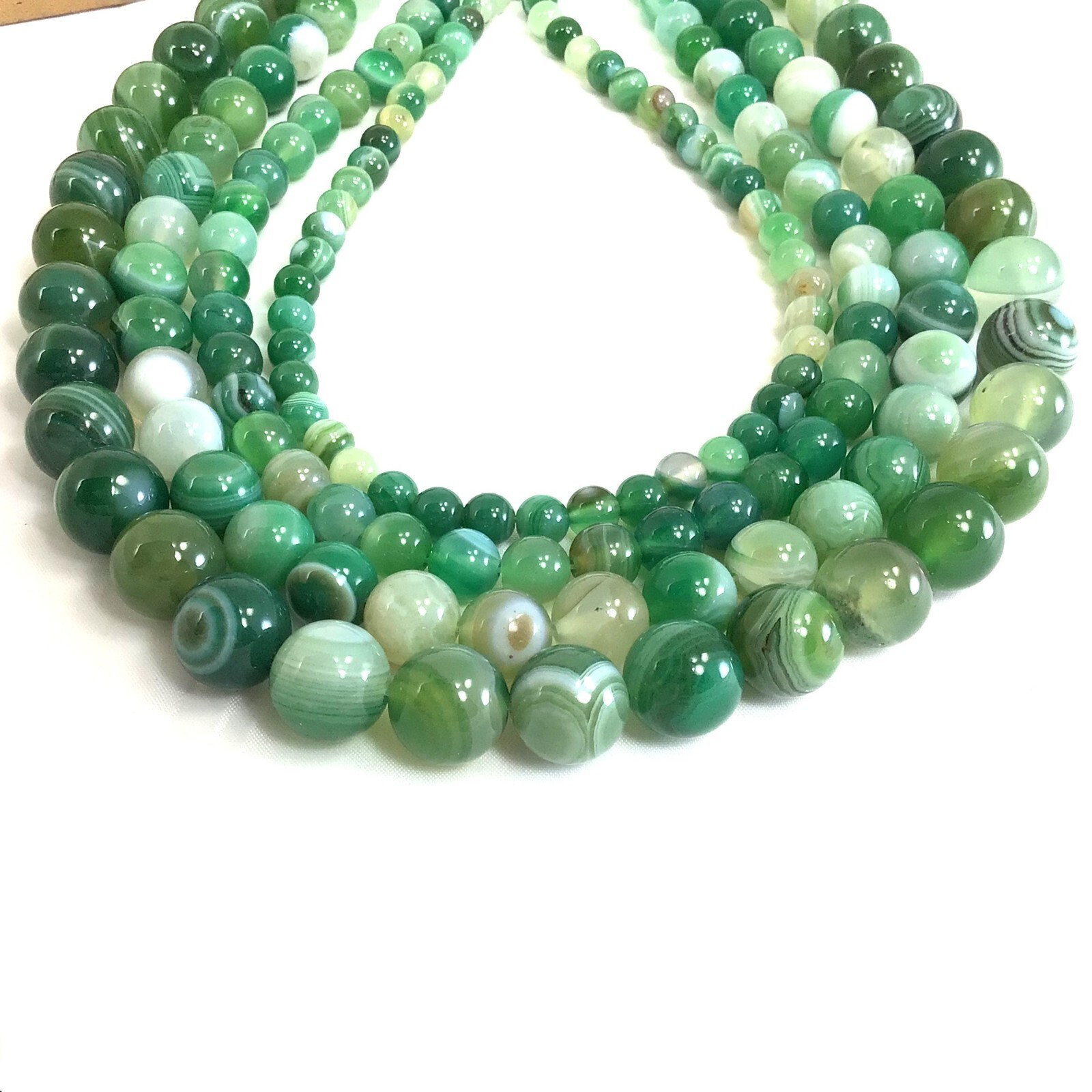 Gemstone Natural Evergreen Green Stripe Agate Round Loose Bead 15 Jewelry Making