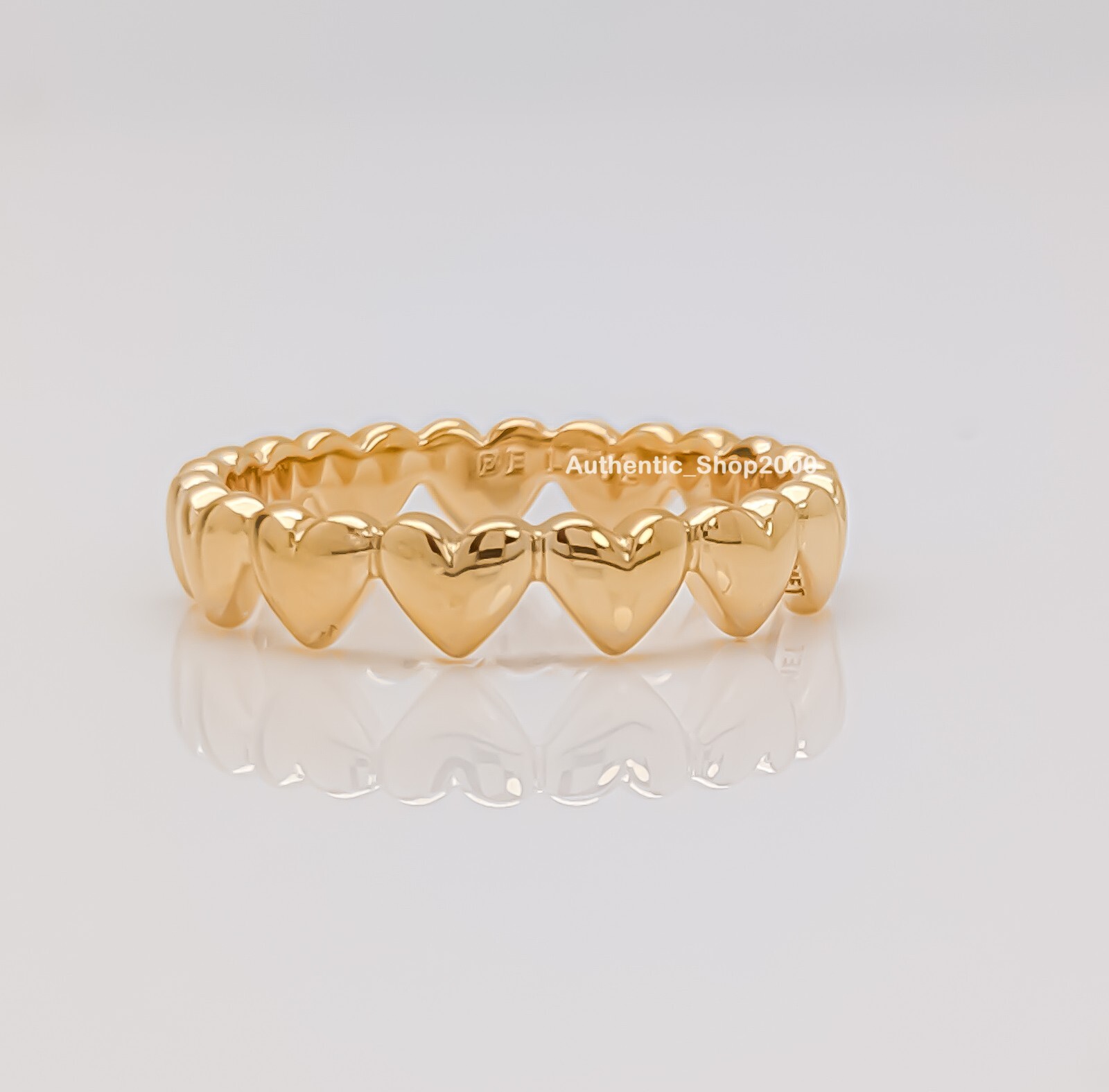 New 100% Authentic PANDORA 14k Gold Plated Be Love Row of Hearts Ring 163427C00