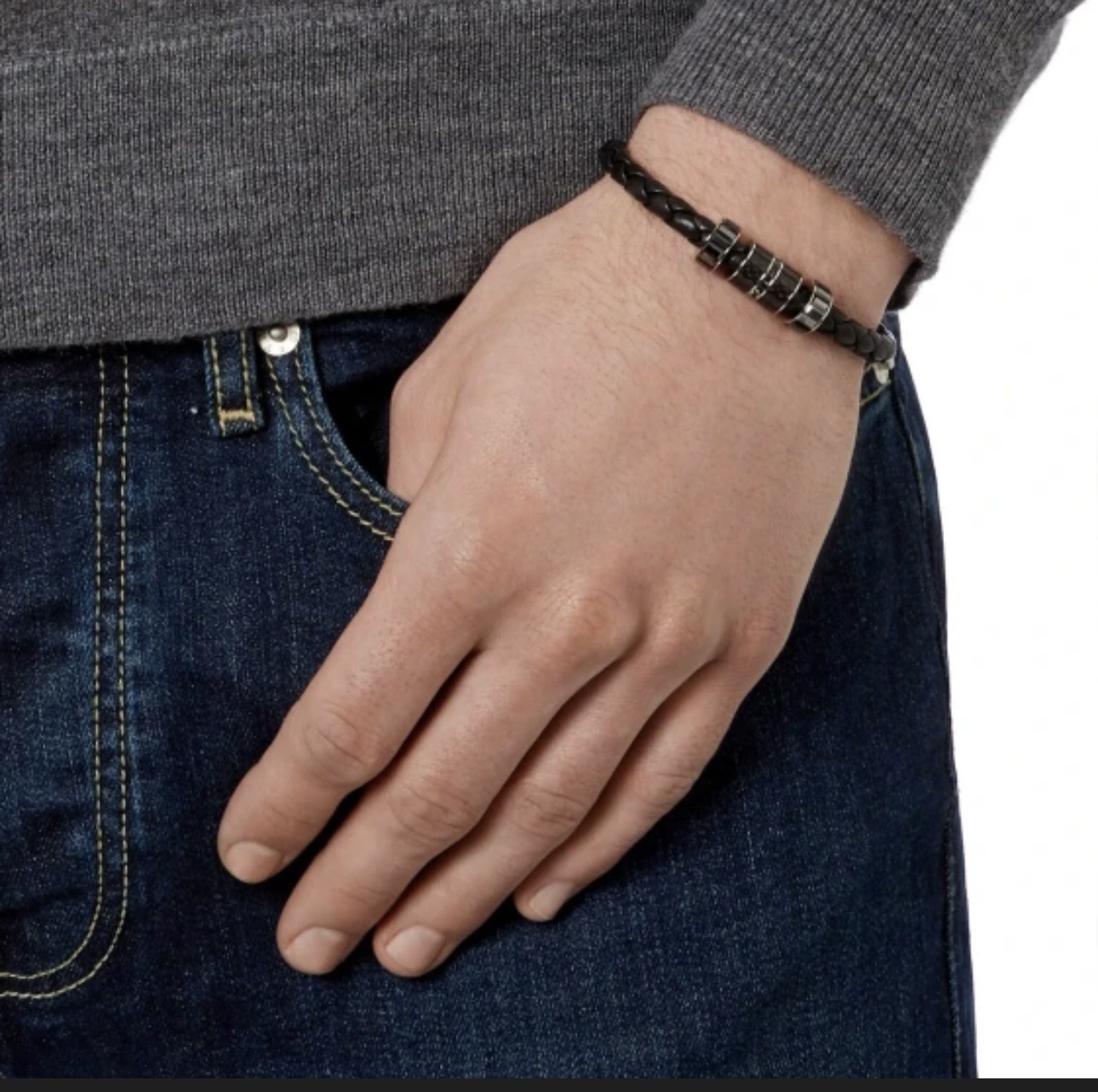 Swarovski Diagonal Men’s & Unisex Black Leather Bracelet 18cm Gift boxed