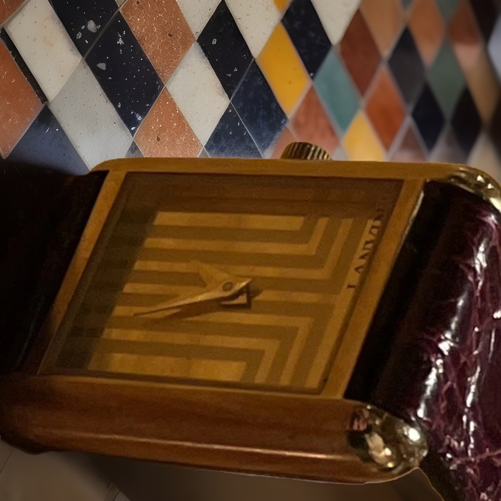 Lanvin Tank Watch France ladies Unique Dial Crocodile Band vintage New NOS Works