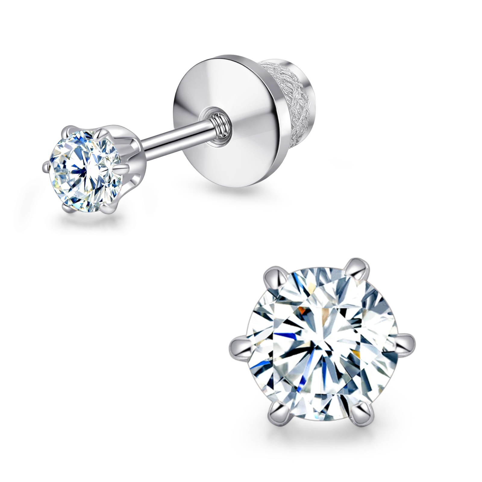 Moissanite Stud Earrings G23 Titanium Hypoallergenic Screw Back Moissanite Ea…