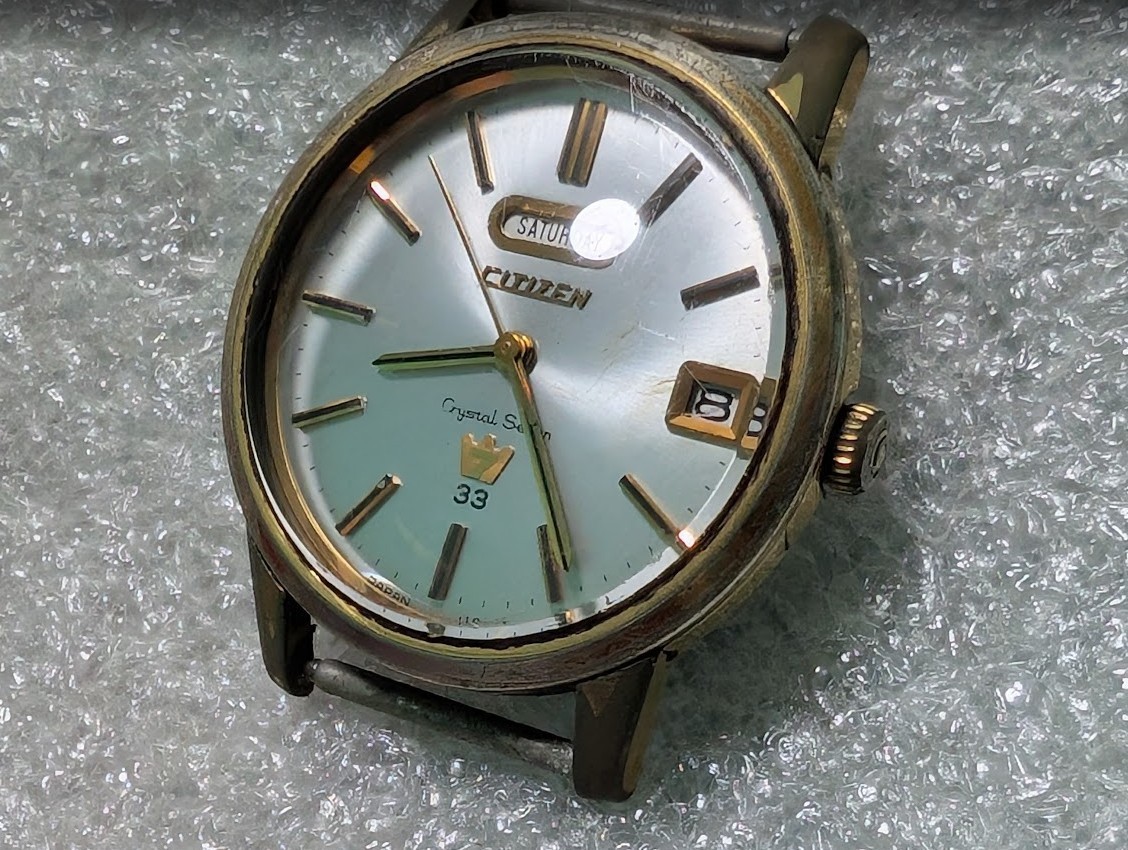 Citizen Crystal Seven 33 Automatic ACSG 2922 Vintage Day Date Watch 36mm. Works