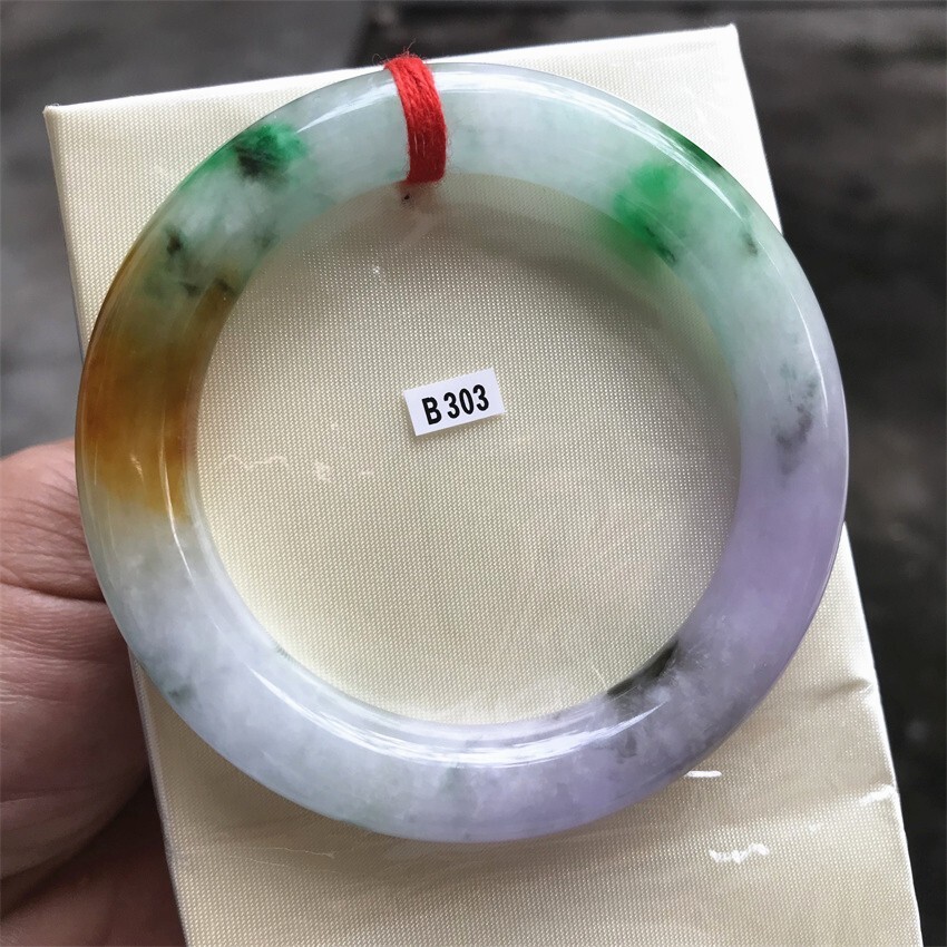 55.5MM Myanmar Natural Green Yellow Lavender Jadeite Jade Bracelet Jade Bracelet