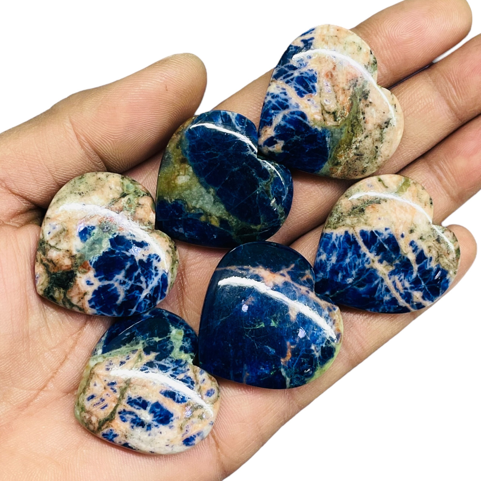 6 Pcs Natural Sodalite 32-34mm Heart Shape Loose Gemstones Wholesale Lot