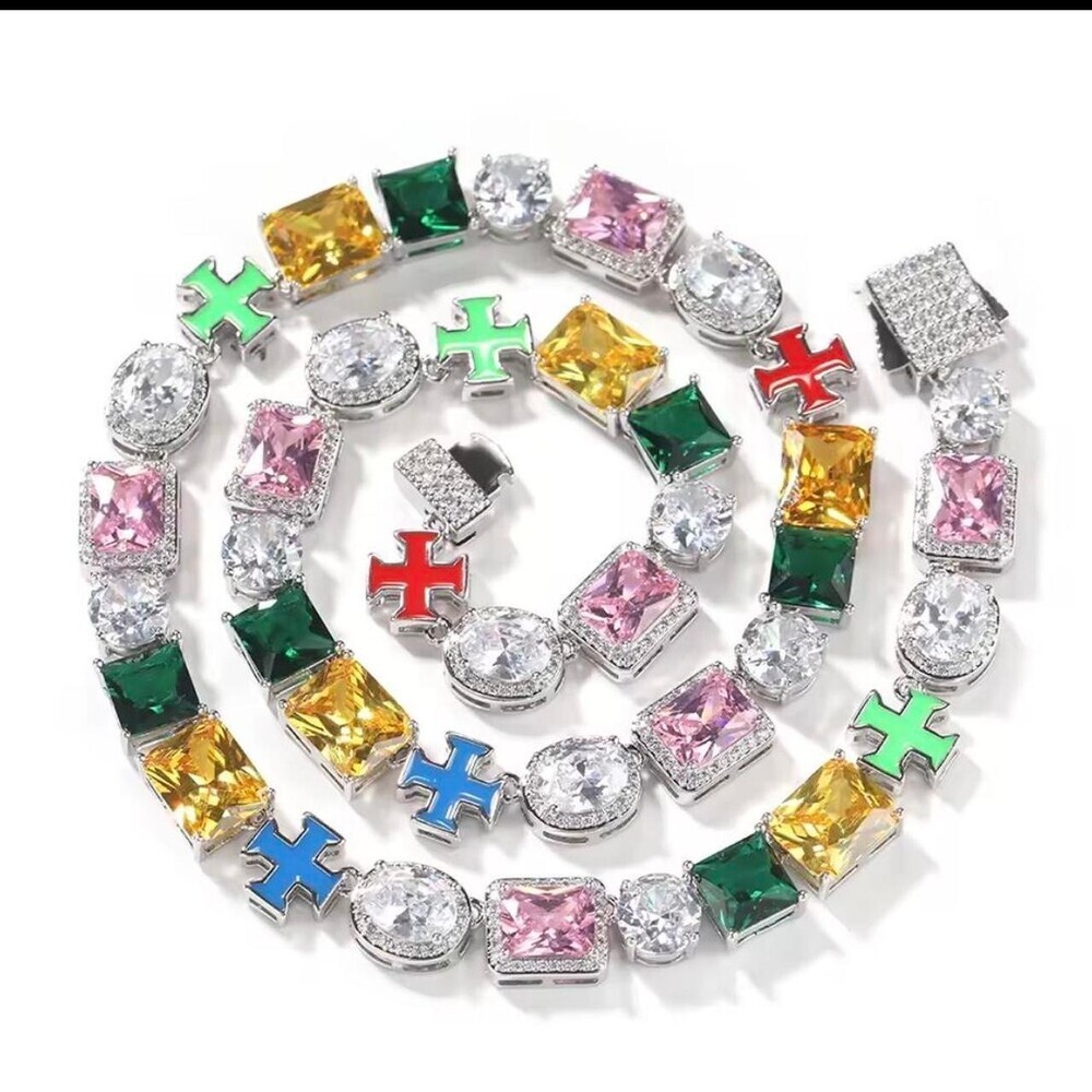 Multi Coloured Cross Necklace 20 Inch
