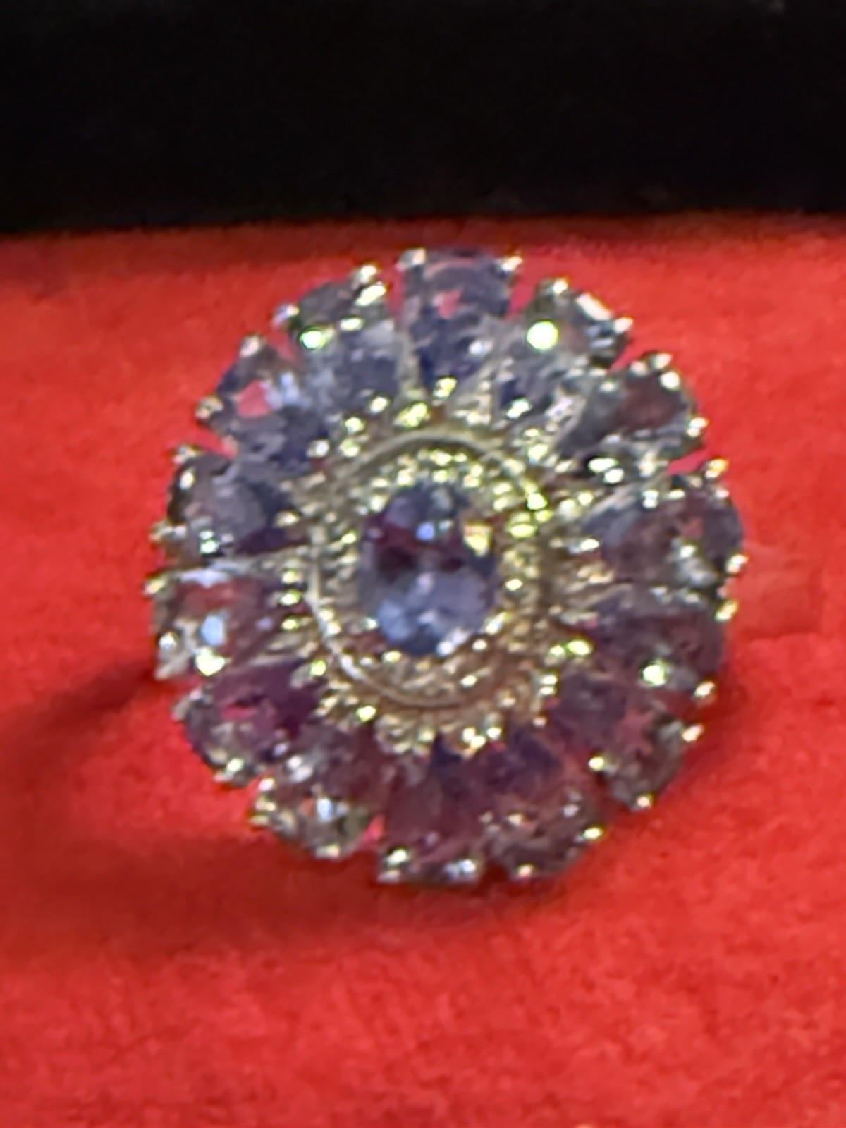 D’Joy Tanz. ,White Zirc. Blue Flow. Ring In Rhod. Over Ster. Silver Sz. 6, 3.75