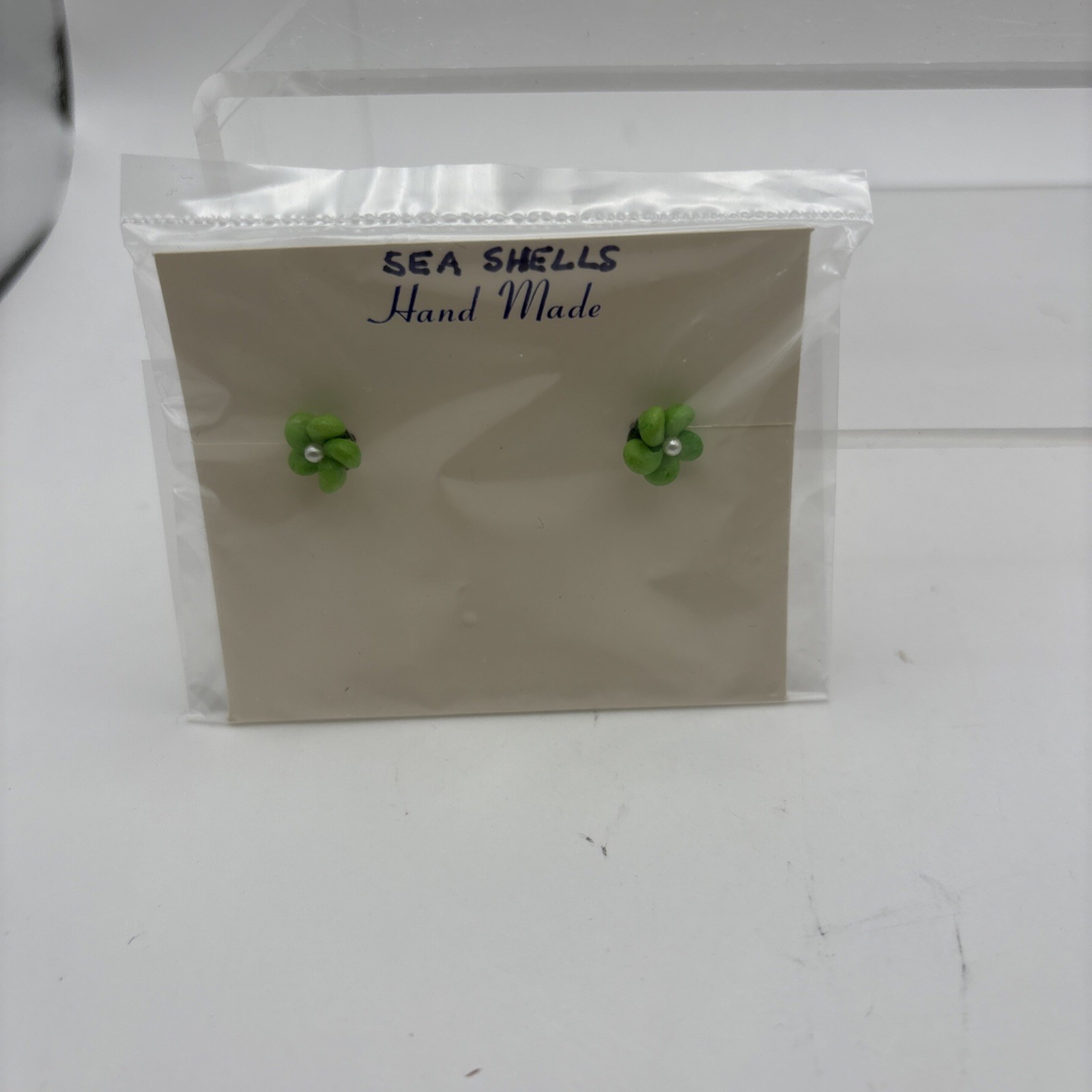 Vtg~Real Seashell Pierced Earrings~Black,2- Green, and Fossil Shark Teeth